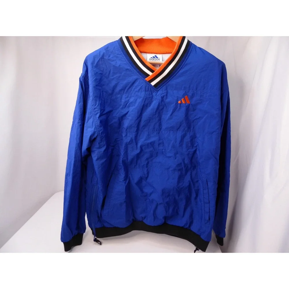 Adidas Vintage Y2K Windbreaker Pullover Blue Orange V-Neck Jacket Men's Medium